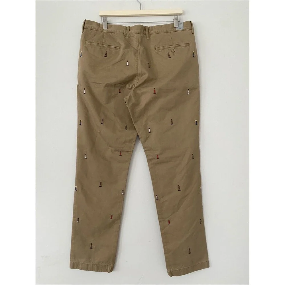J. Crew Men's Broken In 770 Khaki Tan Pants Sz 36” W Lighthouse Embroidered